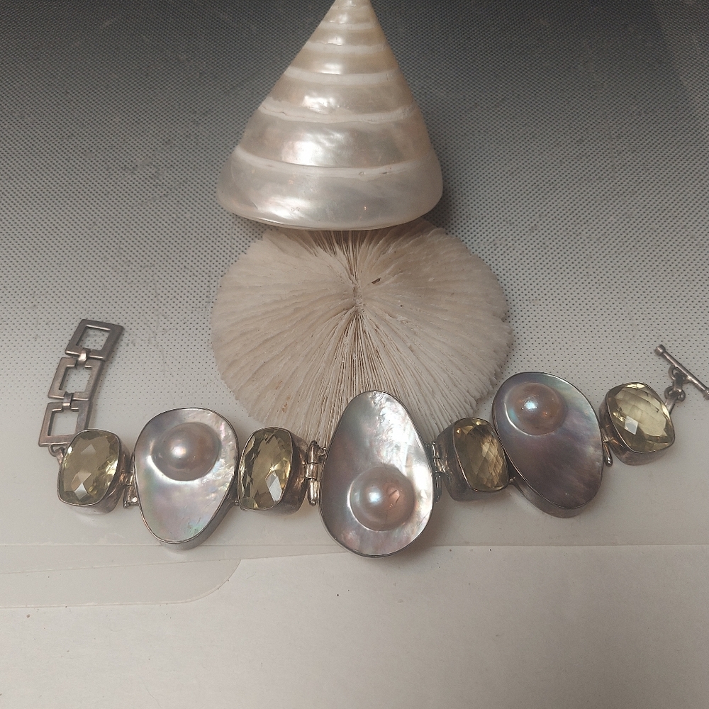 Elegant Silver Pearl Citrine Bracelet